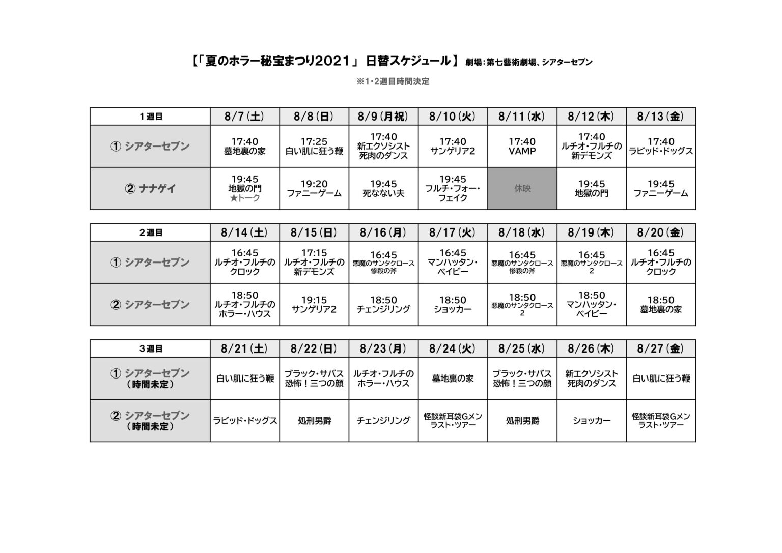 8月7日（土）より「第8回 夏のホラー秘宝まつり 2021」が十三の第七藝術劇場・シアターセブンで開催。巨匠ルチオ・フルチとマリオ・ヴァーバを特集上映。