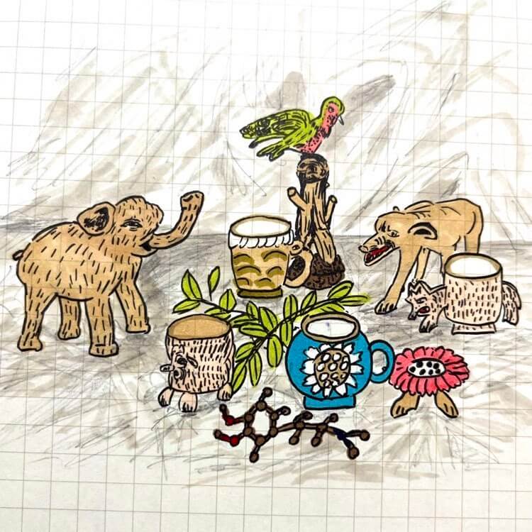 「(山に)こもる為の食器」をイメージした陶器のブランド・SANZOKUの個展「SANZOKUのファンタスティック静物展‼︎」が、NEW PURE +にて開催。