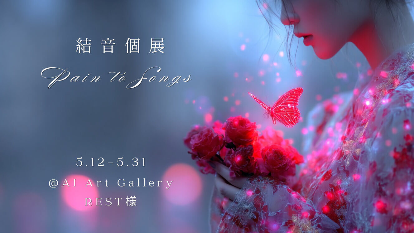 AIアート専門ギャラリー・RESTにて、結音の個展「Pain to songs」が5月12日より開催。自作の歌詞、声、AI musicを組み合わせながら、心の奥にある痛みや記憶を「ひとつの物語」として紡ぐ。